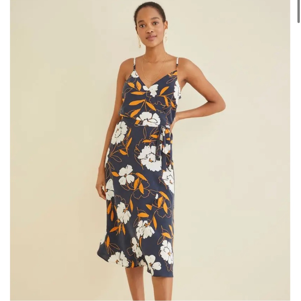 Amour Vert Silk Varden Wrap Dress in Navy/Orange Floral